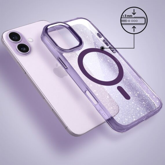 Etui do iPhone 17 Super Hybrid Sparkle z MagSafe, błyszczący, twardy brokatowy tył, metalowe ozdoby, fioletowe (1)