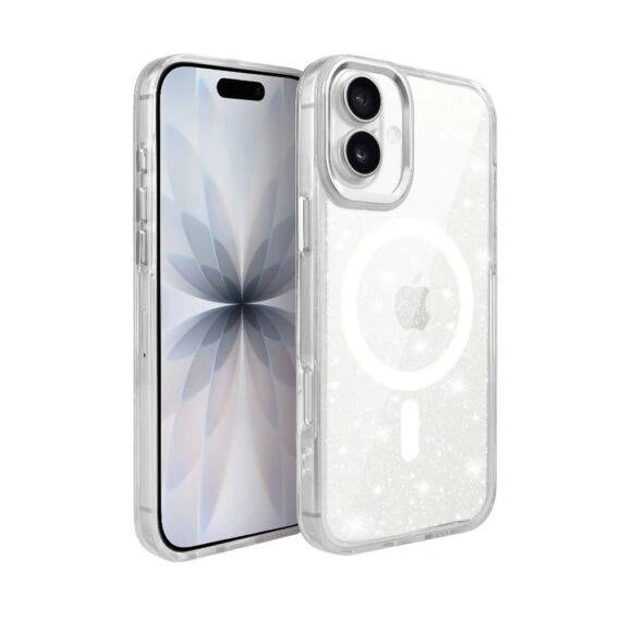 Etui do iPhone 17 Super Hybrid Sparkle z MagSafe, błyszczący, twardy brokatowy tył, metalowe ozdoby, przeźroczyste Artboard 1