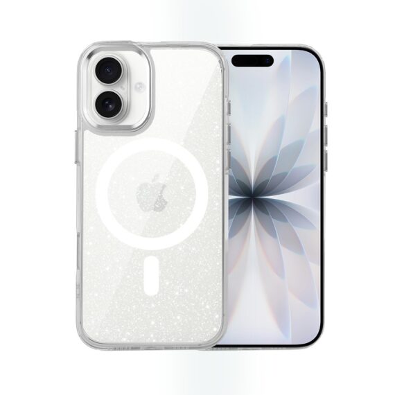 Etui do iPhone 17 Super Hybrid Sparkle z MagSafe, błyszczący, twardy brokatowy tył, metalowe ozdoby, przeźroczyste Obszar kompozycji 1