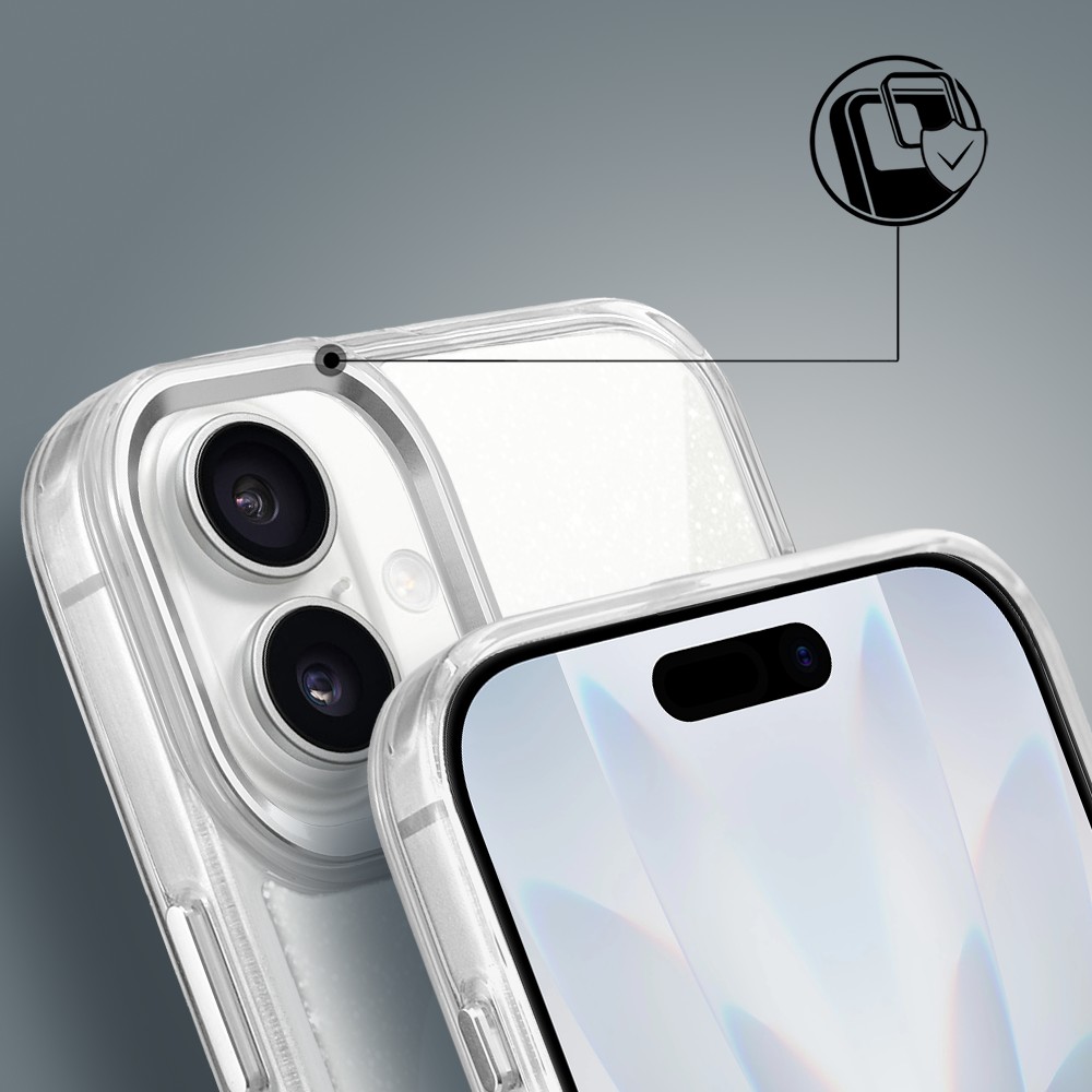 Etui do iPhone 17 Super Hybrid Sparkle z MagSafe, błyszczący, twardy brokatowy tył, metalowe ozdoby, przeźroczyste Obszar kompozycji 5