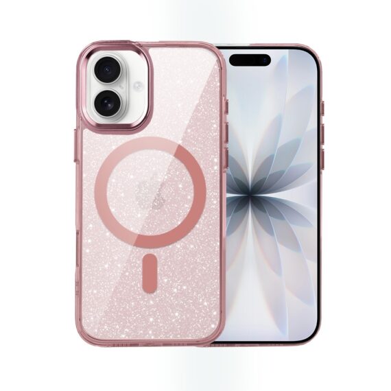 Etui do iPhone 17 Super Hybrid Sparkle z MagSafe, błyszczący, twardy brokatowy tył, metalowe ozdoby, różowe (9)