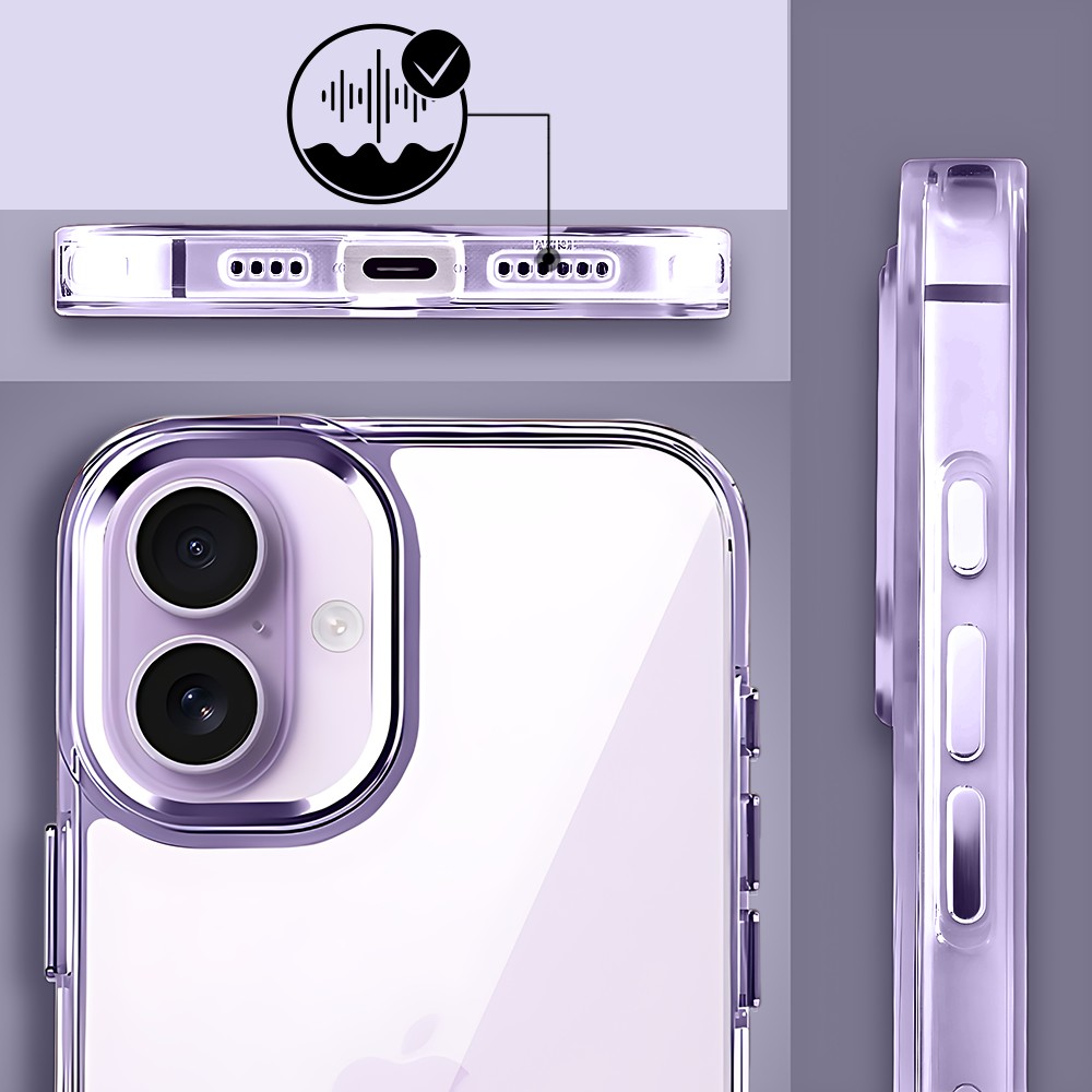 Etui do iPhone 17 Super Hybrid, twardy tył, metalowe ozdoby, lawendowe (4)