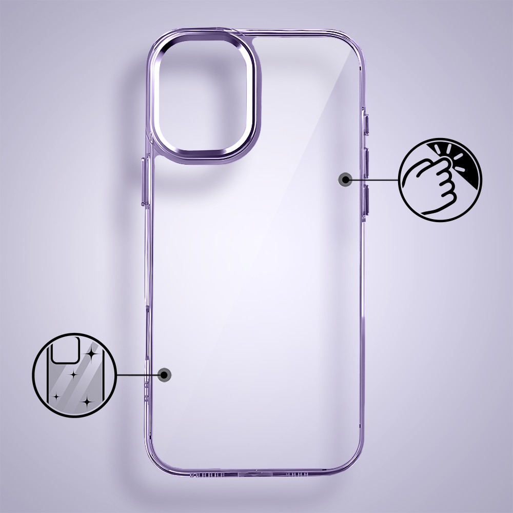 Etui do iPhone 17 Super Hybrid, twardy tył, metalowe ozdoby, lawendowe (8)