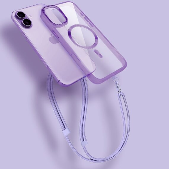 Etui do iPhone 17 Super Hybrid z MagSafe, twardy tył, metalowe ozdoby, lawendowe (2)