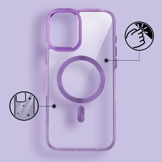 Etui do iPhone 17 Super Hybrid z MagSafe, twardy tył, metalowe ozdoby, lawendowe (8)