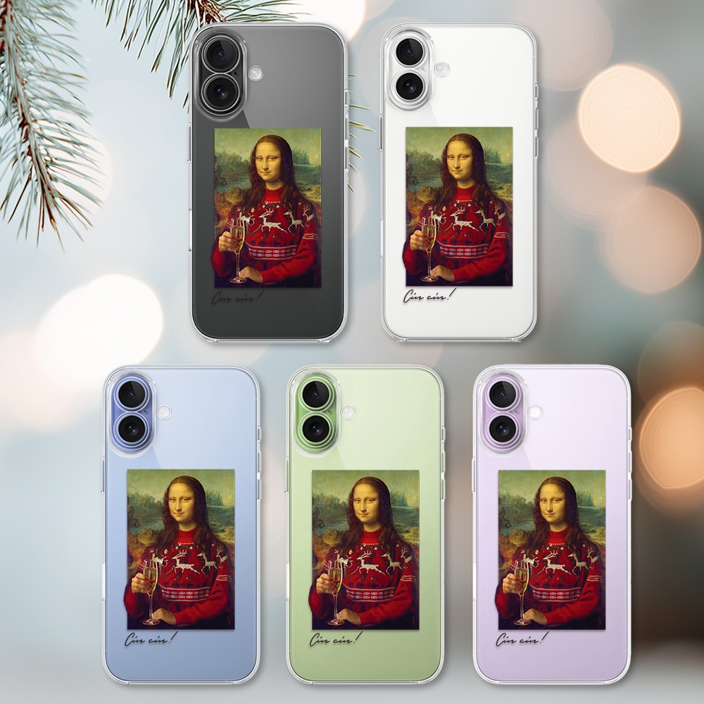 Etui do iPhone 17, świąteczna Mona Lisa z szampanem, przeźroczyste 17-2