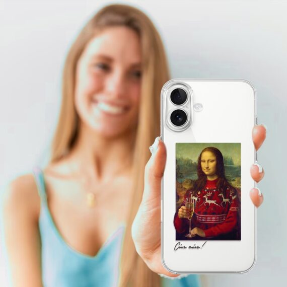 Etui do iPhone 17, świąteczna Mona Lisa z szampanem, przeźroczyste 17-4