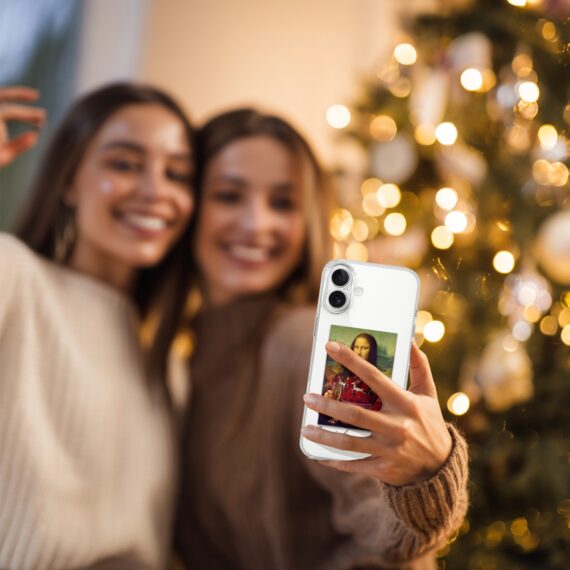 Etui do iPhone 17, świąteczna Mona Lisa z szampanem, przeźroczyste 17-5