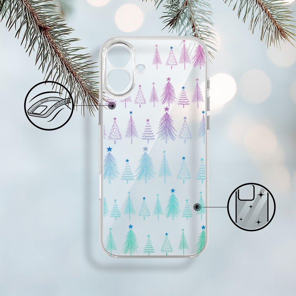 Etui do iPhone 17, świąteczny las choinek, przeźroczyste 17-1
