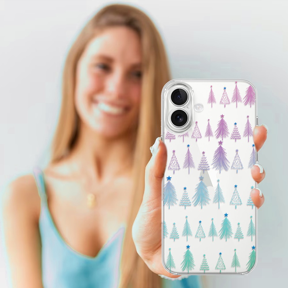 Etui do iPhone 17, świąteczny las choinek, przeźroczyste 17-4