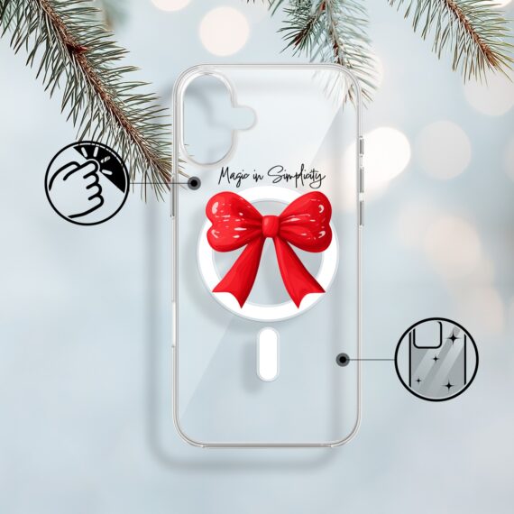 Etui do iPhone 17 z MagSafe, Przytulne święta, Czerwona kokarda, przeźroczyste 17-1
