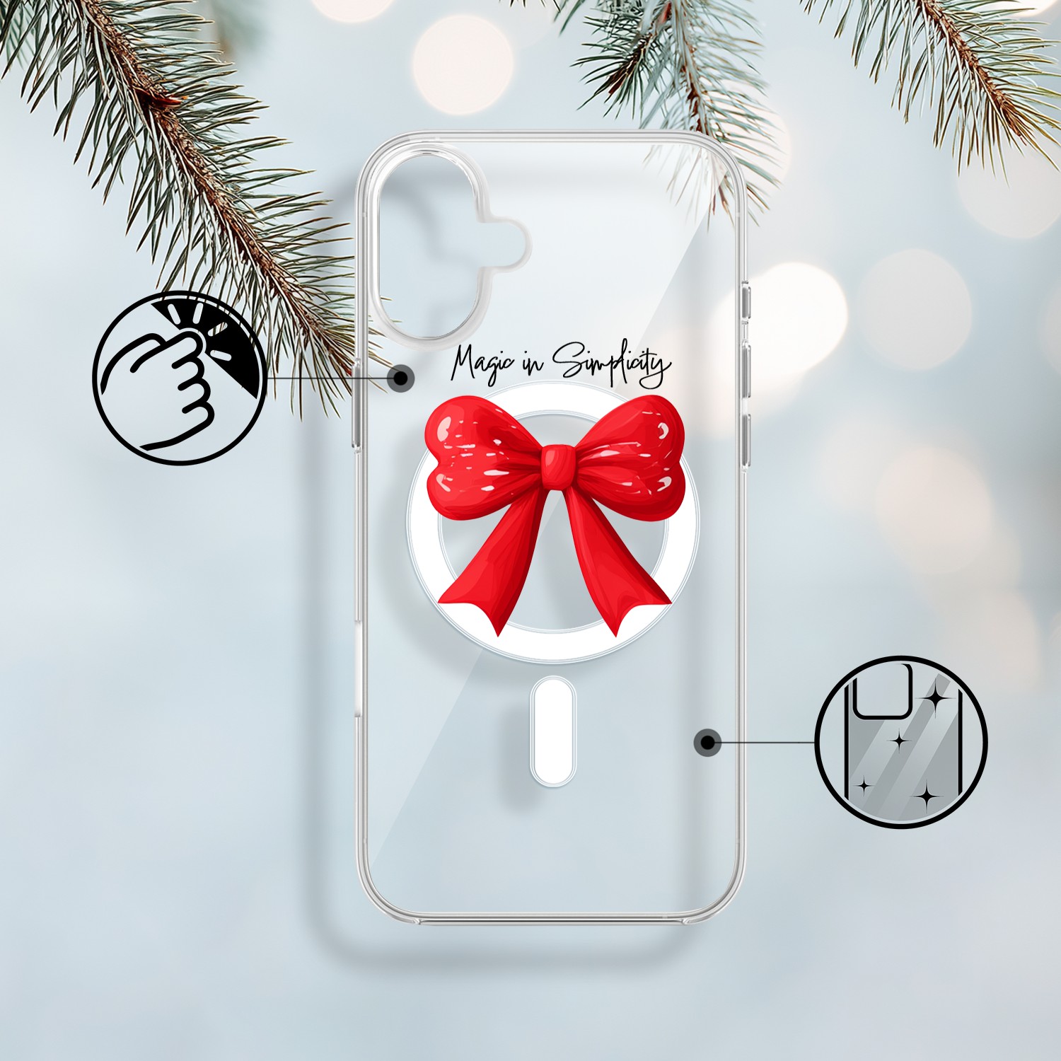 Etui do iPhone 17 z MagSafe, Przytulne święta, Czerwona kokarda, przeźroczyste 17-1