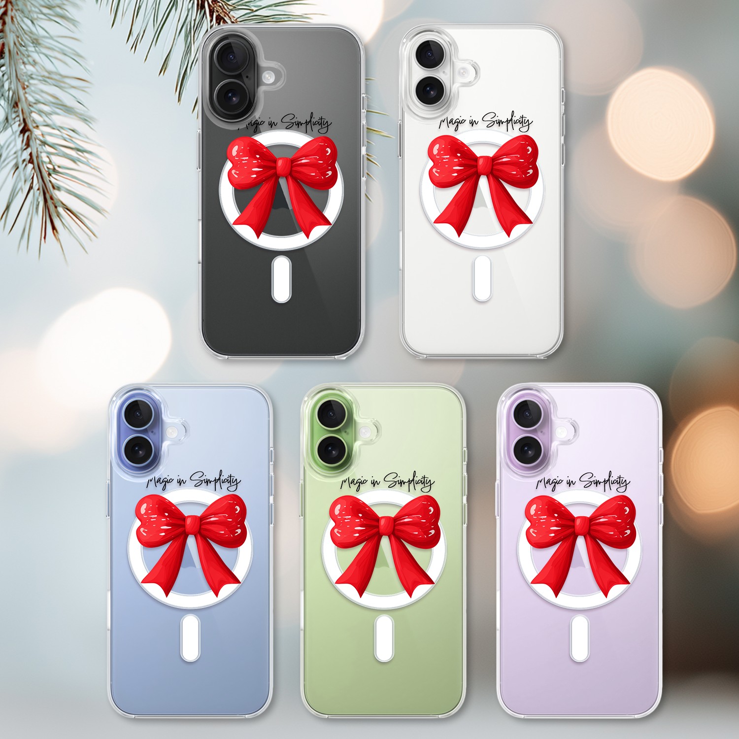 Etui do iPhone 17 z MagSafe, Przytulne święta, Czerwona kokarda, przeźroczyste 17-2