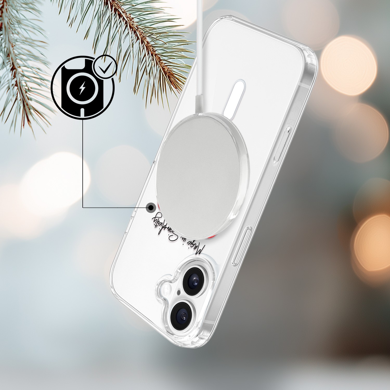 Etui do iPhone 17 z MagSafe, Przytulne święta, Czerwona kokarda, przeźroczyste 17-3