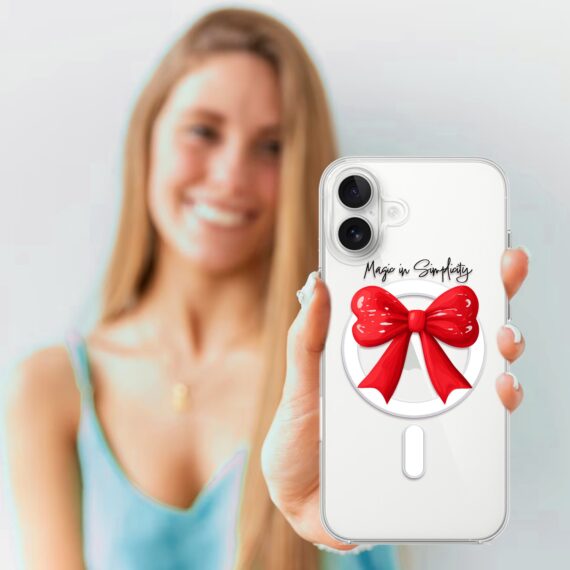 Etui do iPhone 17 z MagSafe, Przytulne święta, Czerwona kokarda, przeźroczyste 17-4