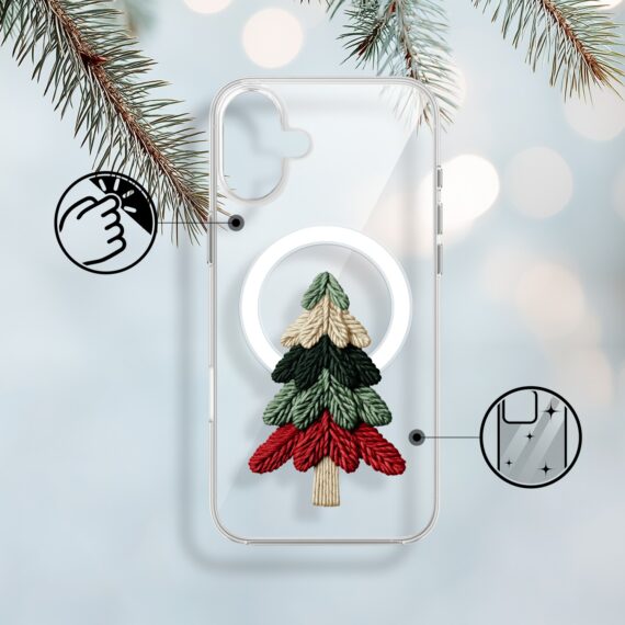 Etui do iPhone 17 z MagSafe, Przytulne święta, Dziana choinka, przeźroczyste 17-1