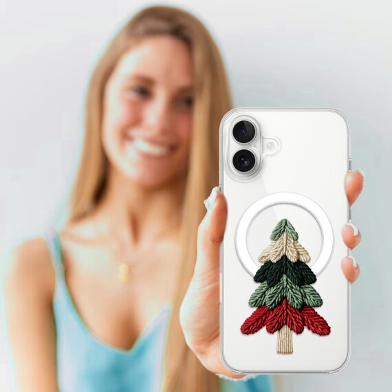 Etui do iPhone 17 z MagSafe, Przytulne święta, Dziana choinka, przeźroczyste 17-4