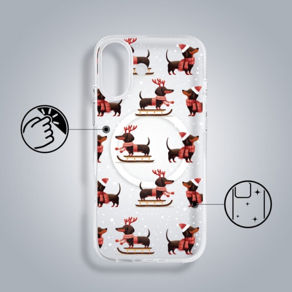 Etui-do-iPhone-17-z-MagSafe-Przytulne-swieta-Jamniki-na-saniach-przezroczyste-1