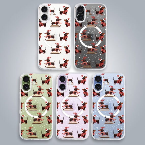Etui-do-iPhone-17-z-MagSafe-Przytulne-swieta-Jamniki-na-saniach-przezroczyste-2