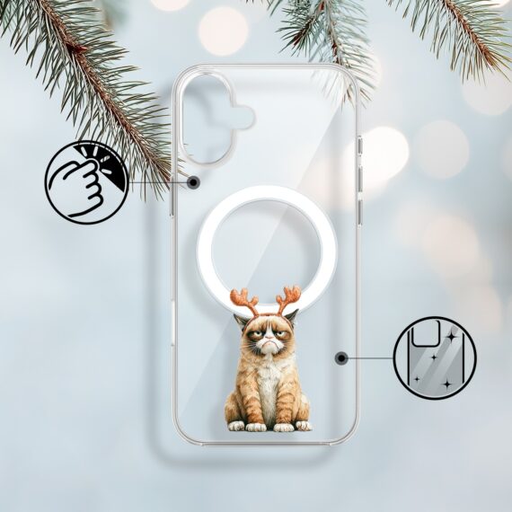 Etui do iPhone 17 z MagSafe, Przytulne święta, Kot który nie chciał być reniferem, przeźroczyste 17-1