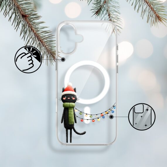 Etui do iPhone 17 z MagSafe, Przytulne święta, Kot przebrany za elfa, przeźroczyste 17-1