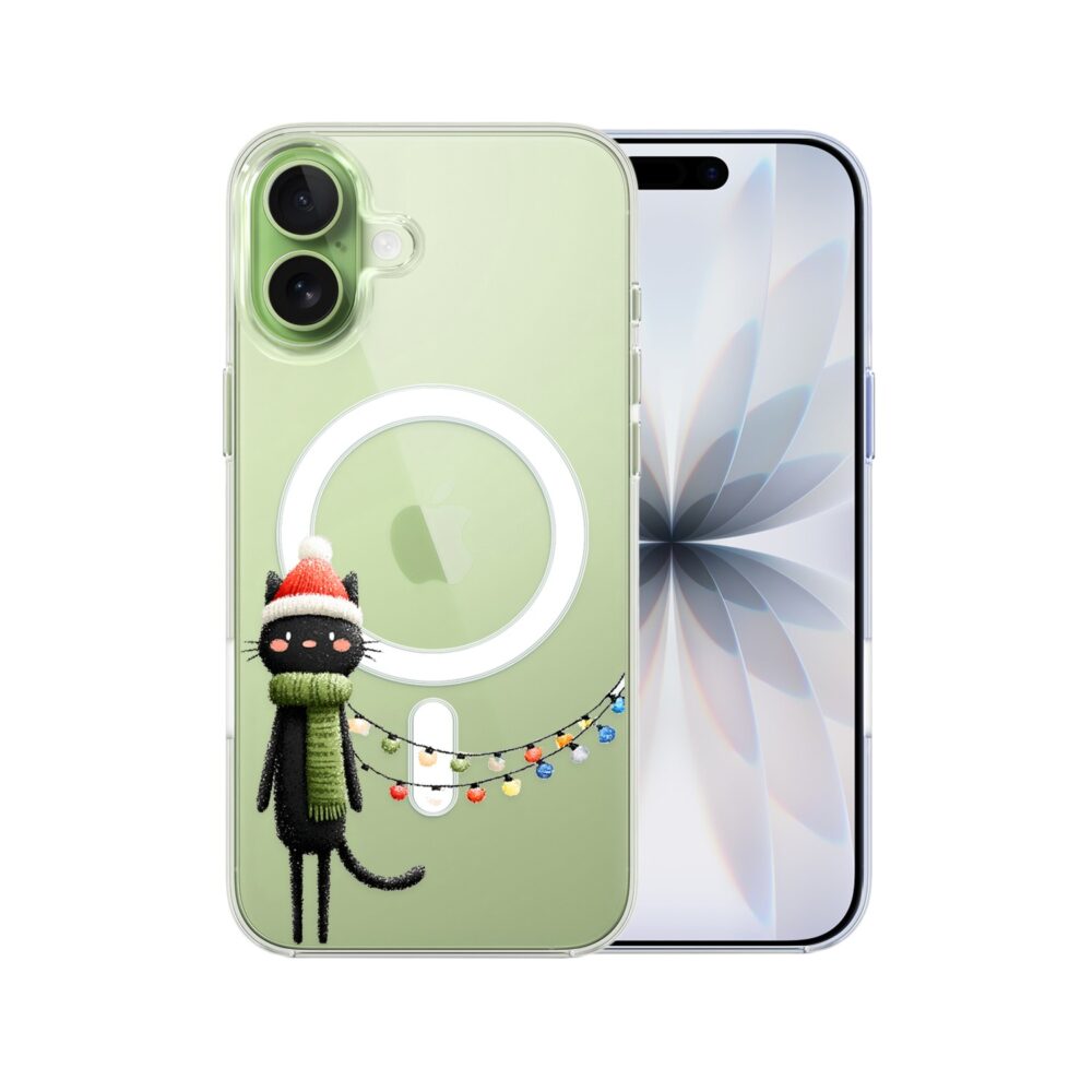 Etui do iPhone 17 z MagSafe, Przytulne święta, Kot przebrany za elfa, przeźroczyste 17