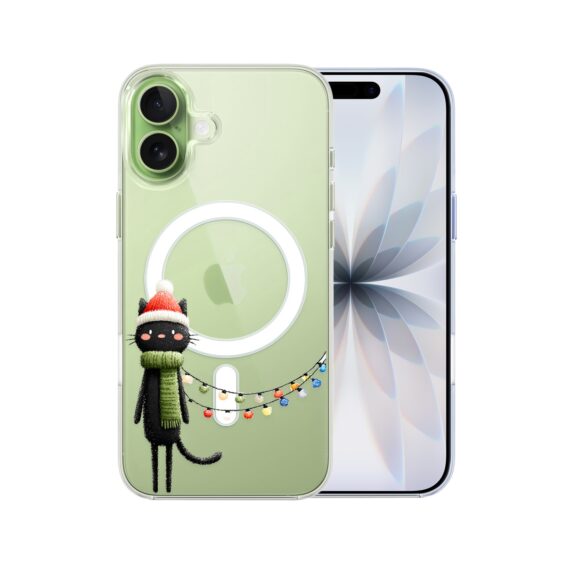 Etui do iPhone 17 z MagSafe, Przytulne święta, Kot przebrany za elfa, przeźroczyste 17