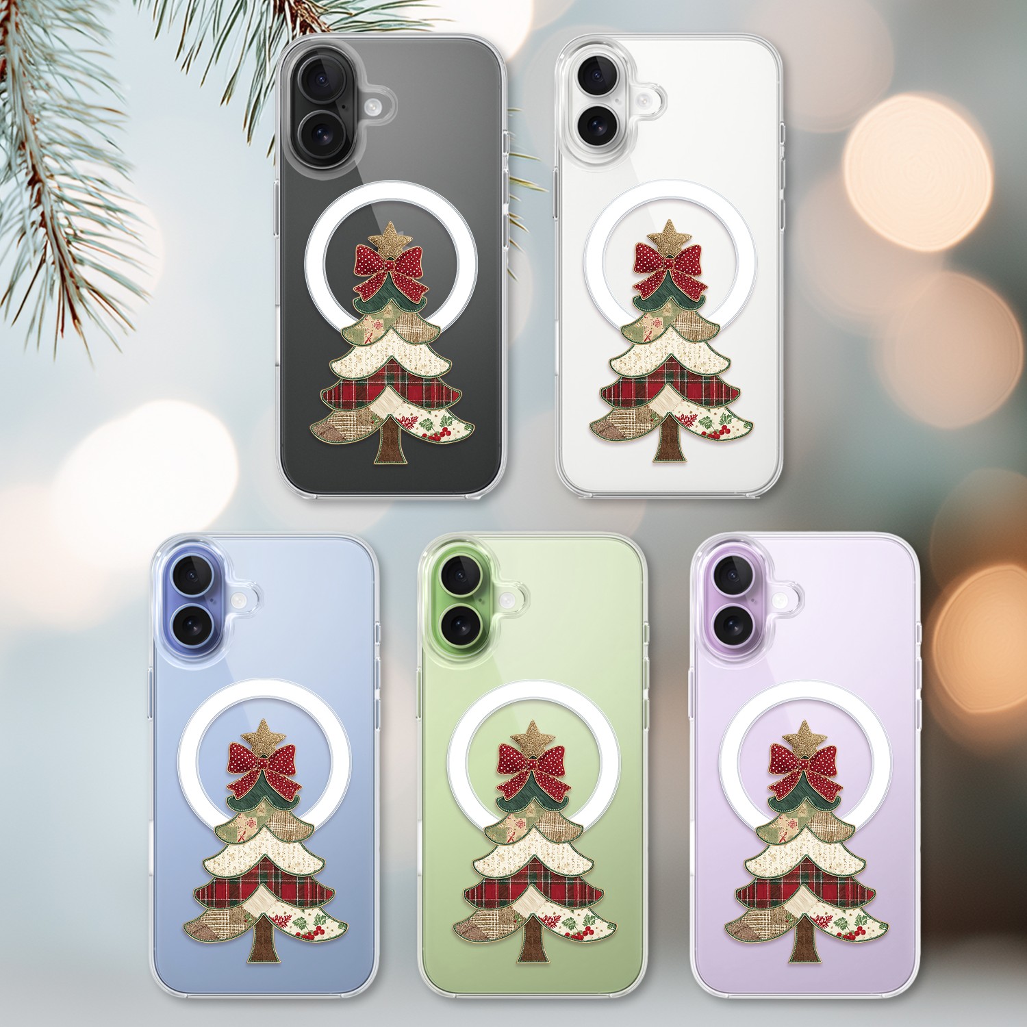 Etui do iPhone 17 z MagSafe, Przytulne święta, Kraciasta choinka, przeźroczyste 17-2