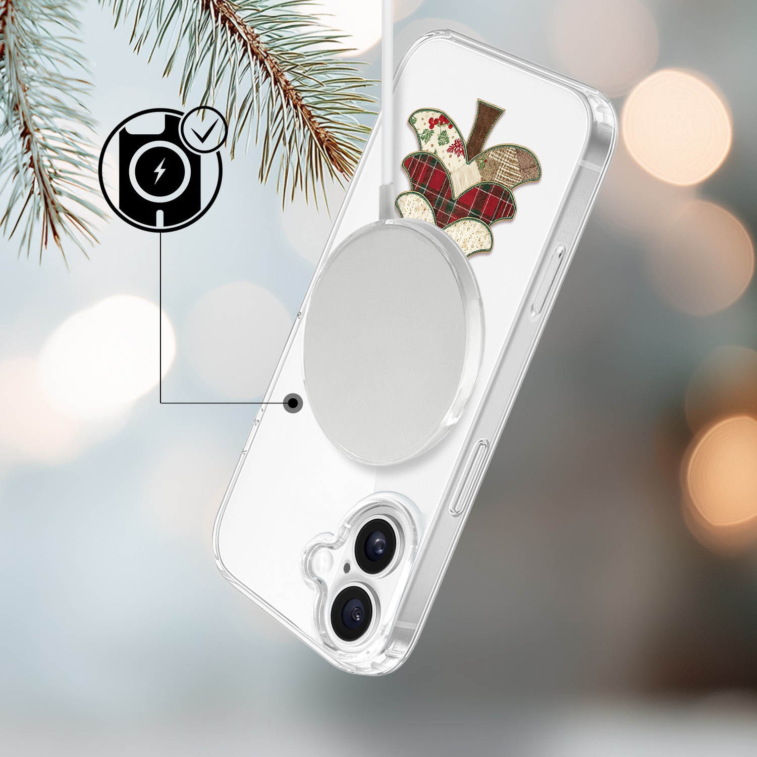 Etui do iPhone 17 z MagSafe, Przytulne święta, Kraciasta choinka, przeźroczyste 17-3