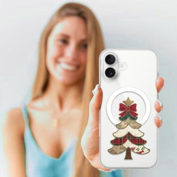 Etui do iPhone 17 z MagSafe, Przytulne święta, Kraciasta choinka, przeźroczyste 17-4