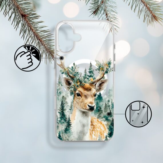 Etui do iPhone 17 z MagSafe, Przytulne święta, Leśny Jelonek, przeźroczyste 17-1
