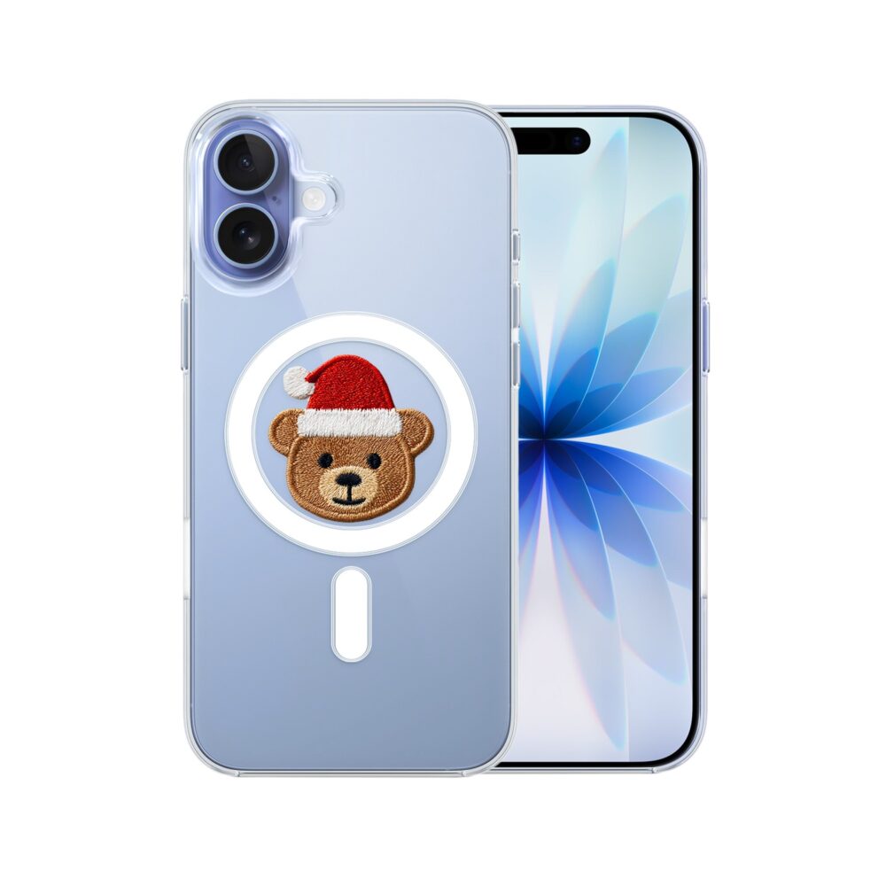 Etui do iPhone 17 z MagSafe, Przytulne święta, Miś Mikołajek, przeźroczyste 17
