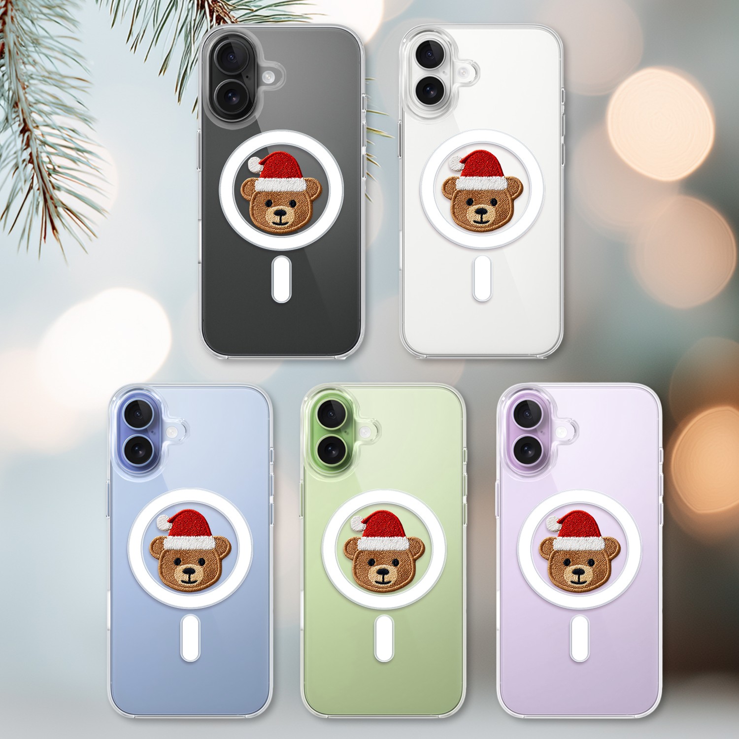 Etui do iPhone 17 z MagSafe, Przytulne święta, Miś Mikołajek, przeźroczyste 17-2