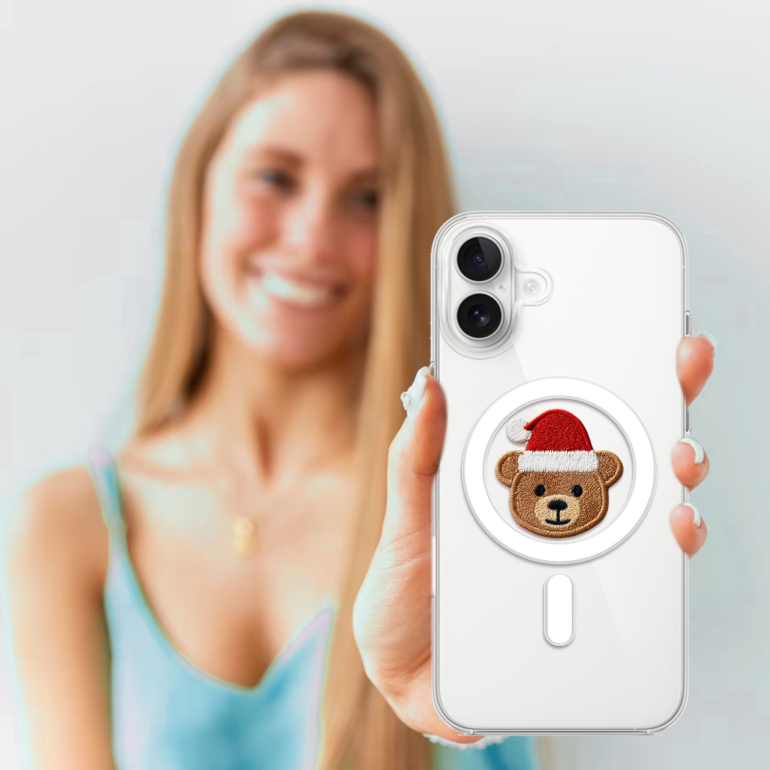 Etui do iPhone 17 z MagSafe, Przytulne święta, Miś Mikołajek, przeźroczyste 17-4