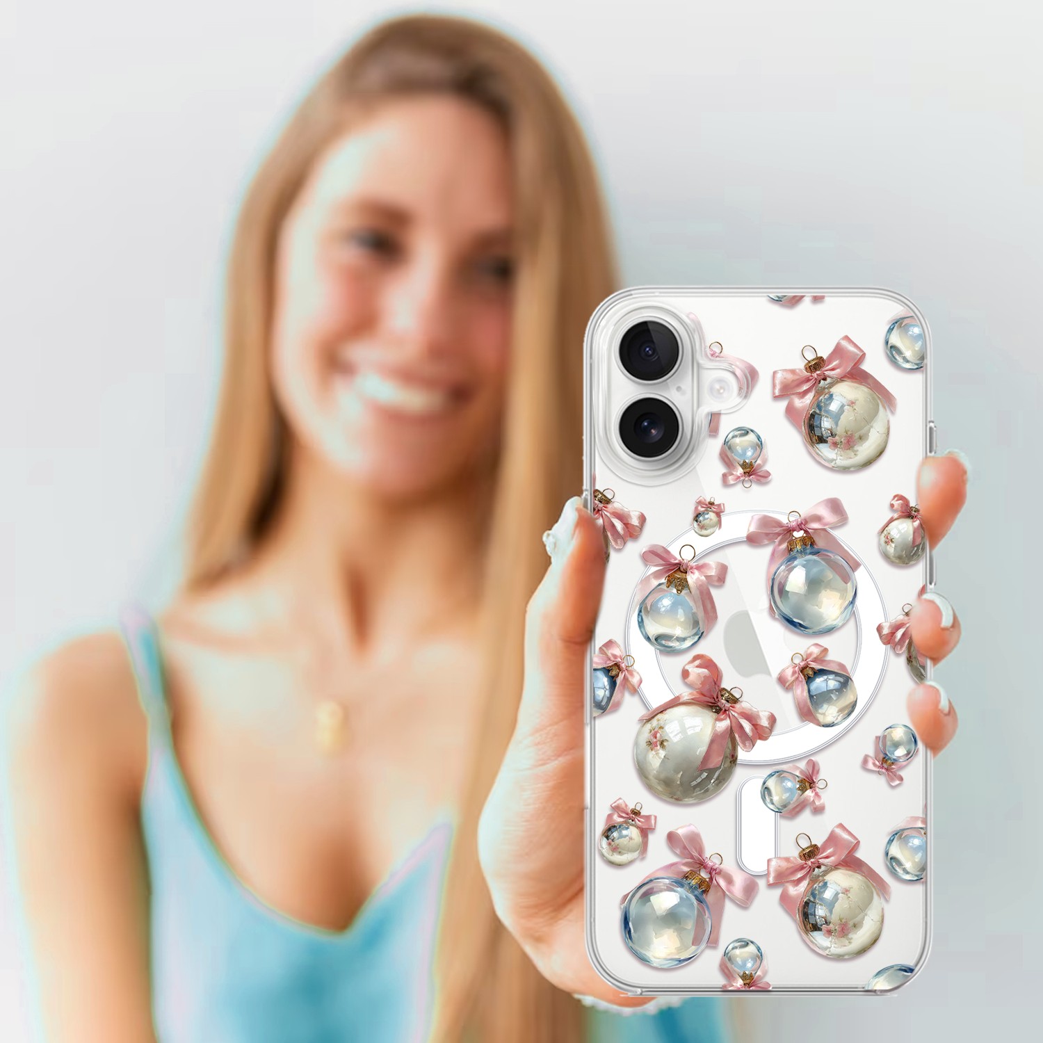 Etui do iPhone 17 z MagSafe, Przytulne święta, Pastelowe bombki, przeźroczyste 17-4