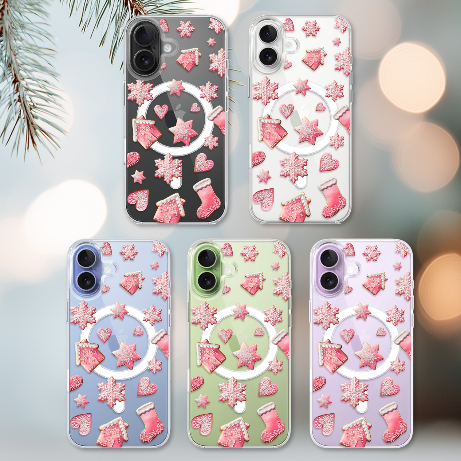 Etui do iPhone 17 z MagSafe, Przytulne święta, Różowe pierniczki, przeźroczyste17-2
