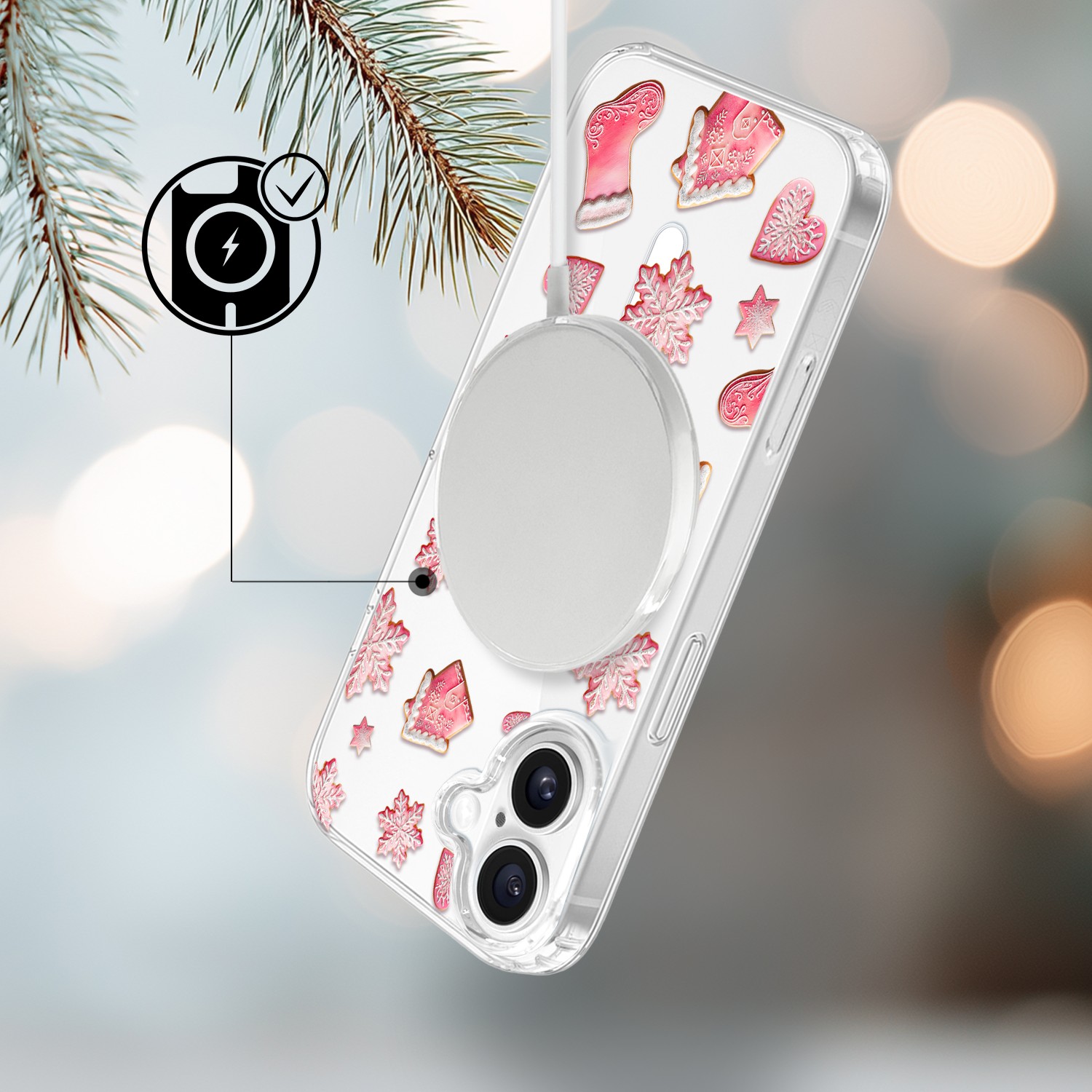 Etui do iPhone 17 z MagSafe, Przytulne święta, Różowe pierniczki, przeźroczyste17-3