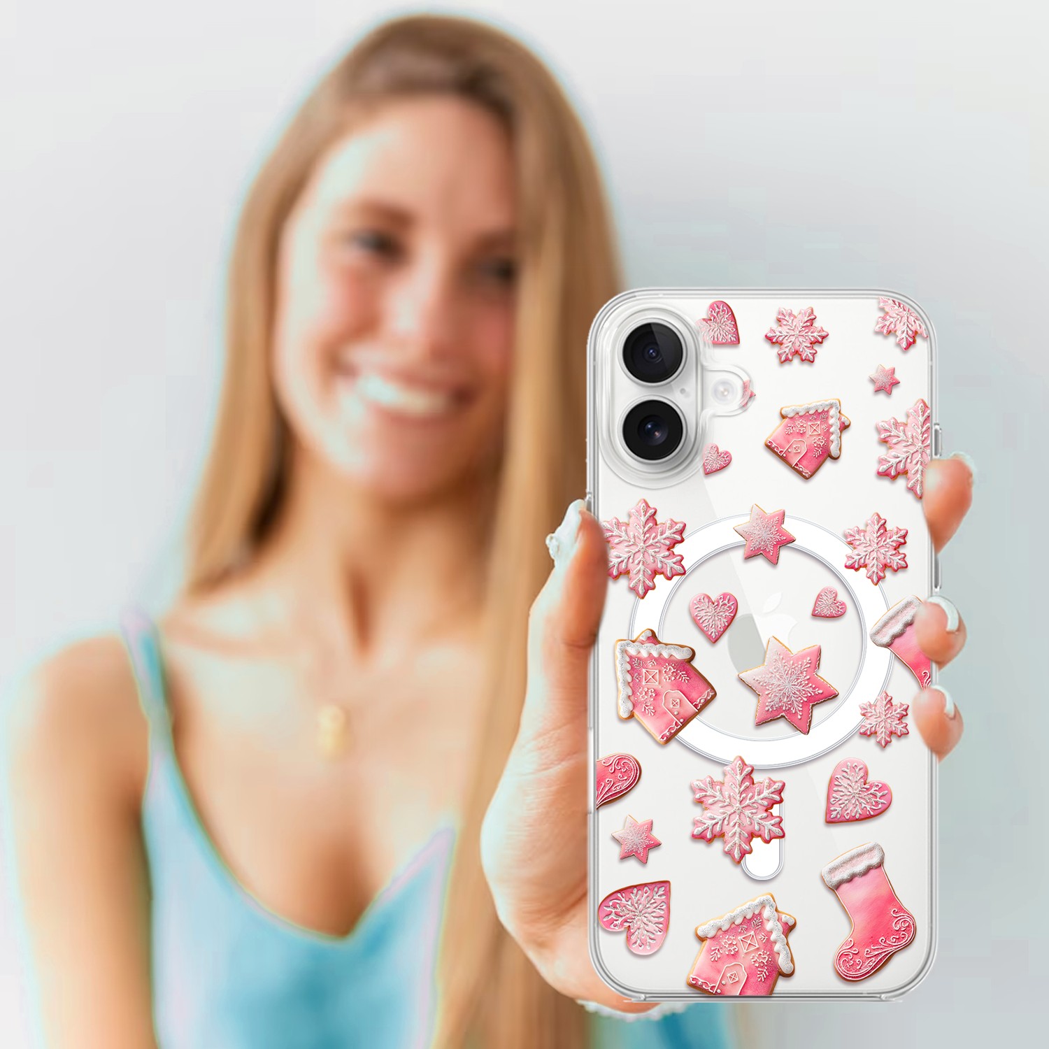Etui do iPhone 17 z MagSafe, Przytulne święta, Różowe pierniczki, przeźroczyste17-4