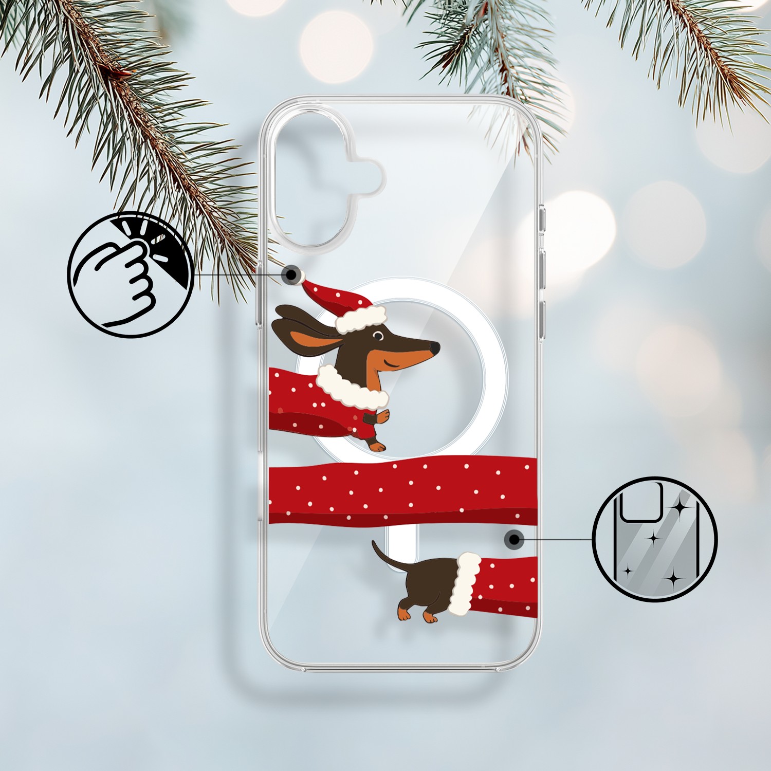 Etui do iPhone 17 z MagSafe, Przytulne święta, Świąteczny jamnik, przeźroczyste 17-1