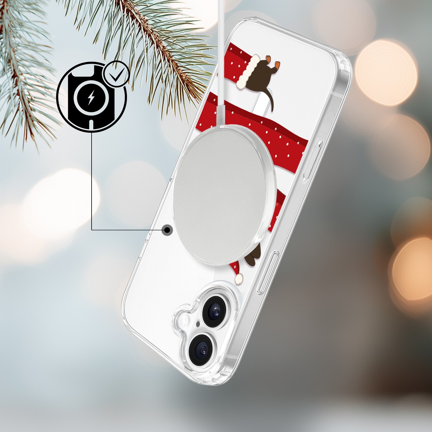 Etui do iPhone 17 z MagSafe, Przytulne święta, Świąteczny jamnik, przeźroczyste 17-3
