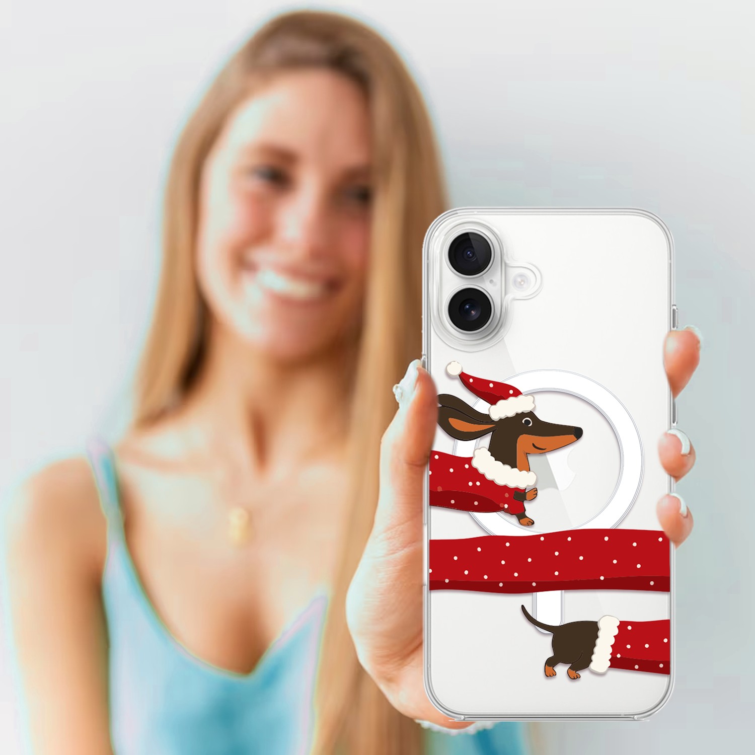 Etui do iPhone 17 z MagSafe, Przytulne święta, Świąteczny jamnik, przeźroczyste 17-4