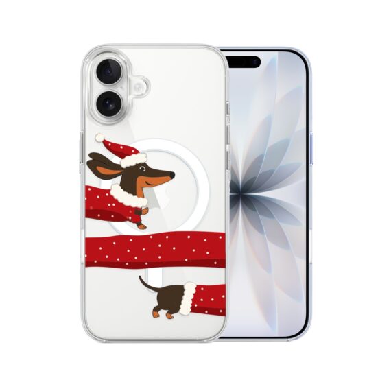 Etui do iPhone 17 z MagSafe, Przytulne święta, Świąteczny jamnik, przeźroczyste 17
