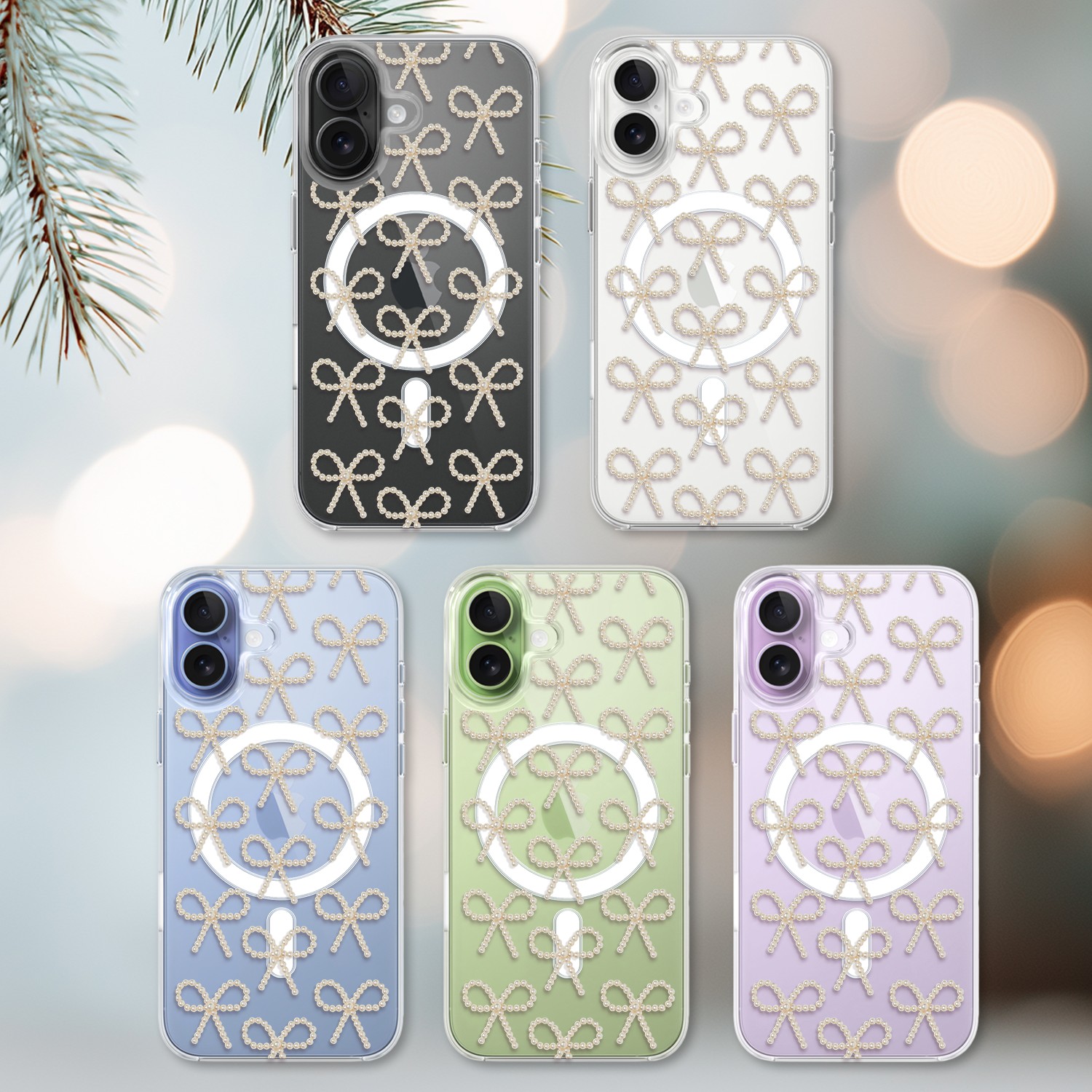 Etui do iPhone 17 z MagSafe, Przytulne święta, Złote kokardki, przeźroczyste 17-2