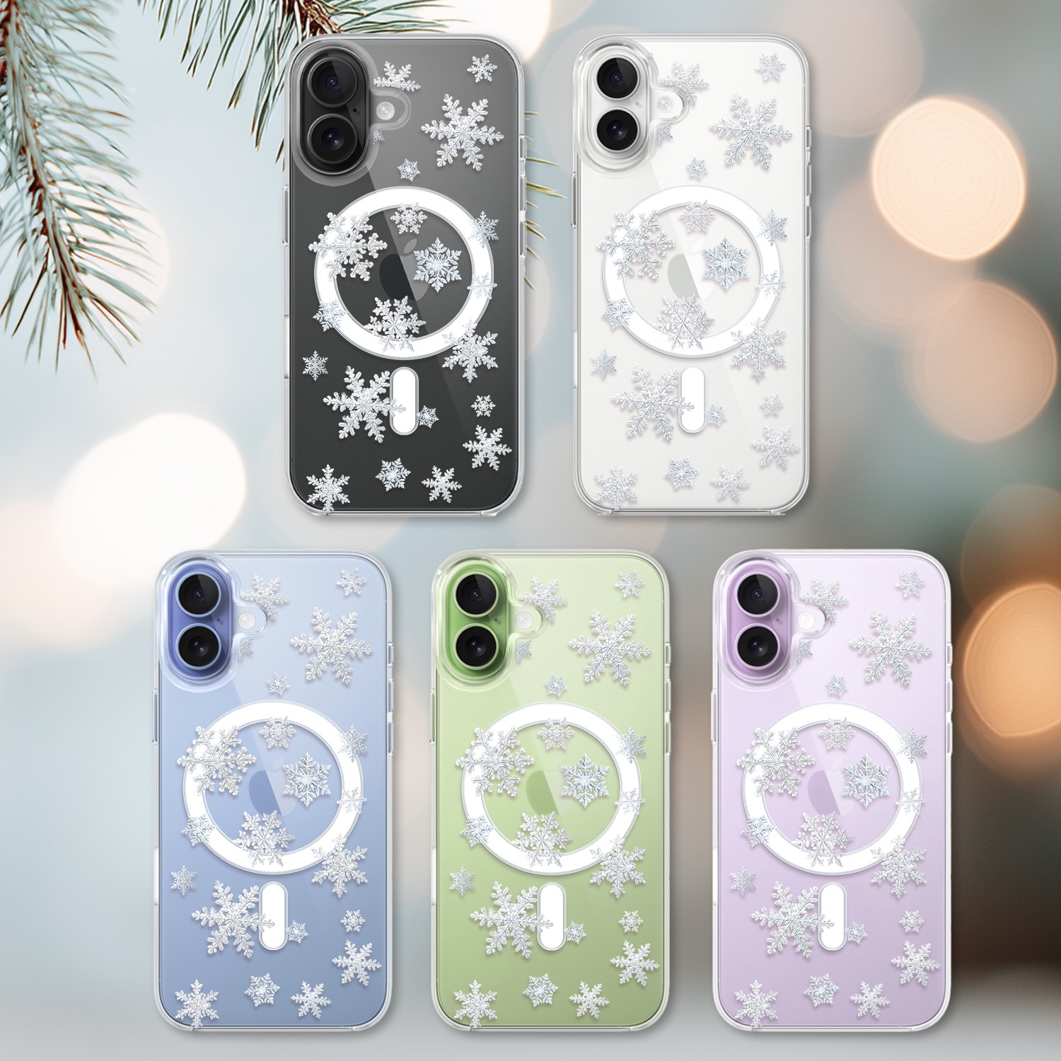 Etui do iPhone 17 z MagSafe, Zimowa Magia, Delikatne płatki śniegu, przeźroczyste 17-2