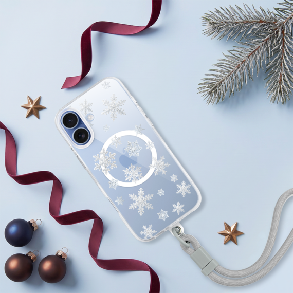 etui do iphone 17 z magsafe, zimowa magia, delikatne płatki śniegu, przeźroczyste
