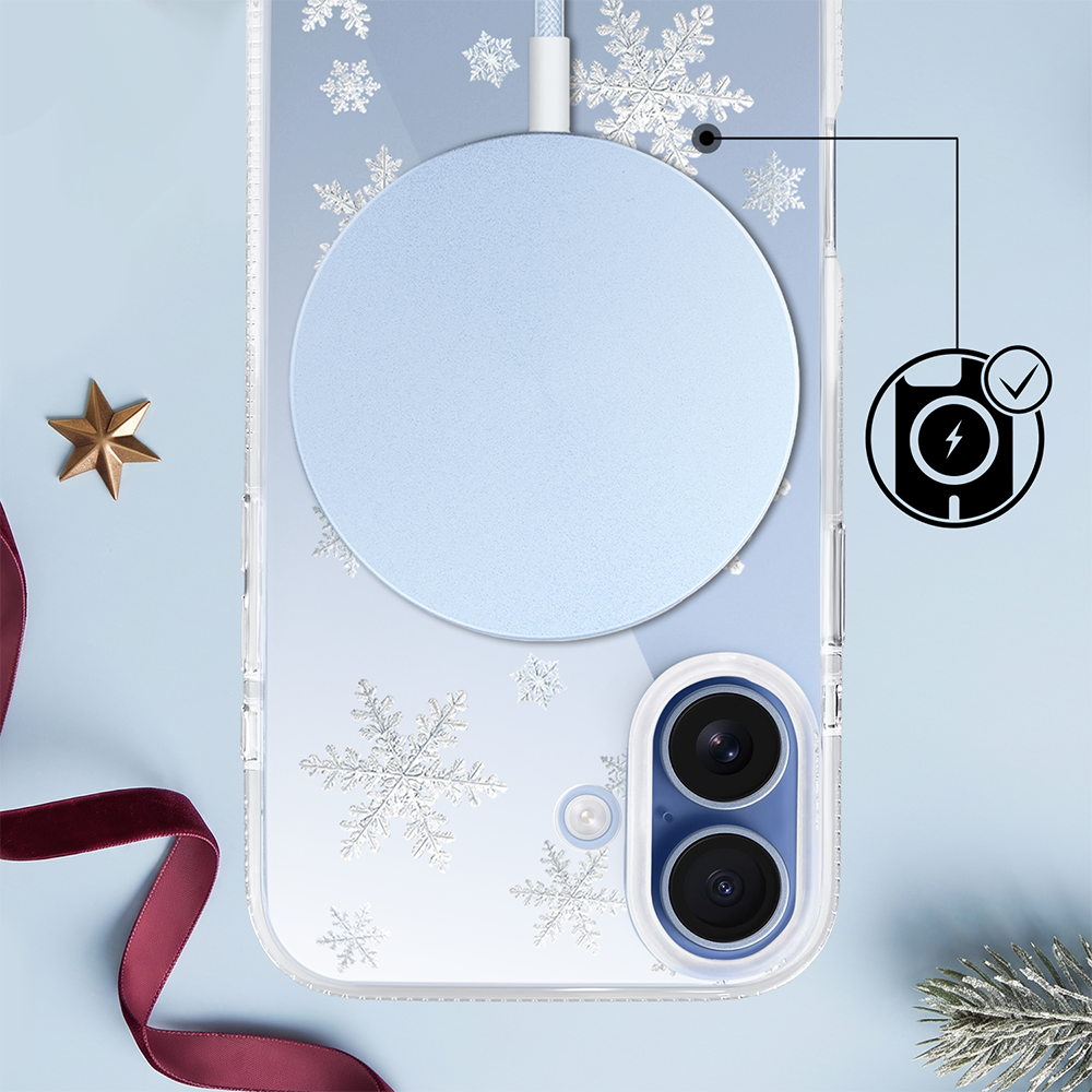 Etui do iPhone 17 z MagSafe, Zimowa Magia, Delikatne płatki śniegu, przeźroczyste ip17 6 etui do iphone 17 z magsafe, zimowa magia, delikatne płatki śniegu, przeźroczyste