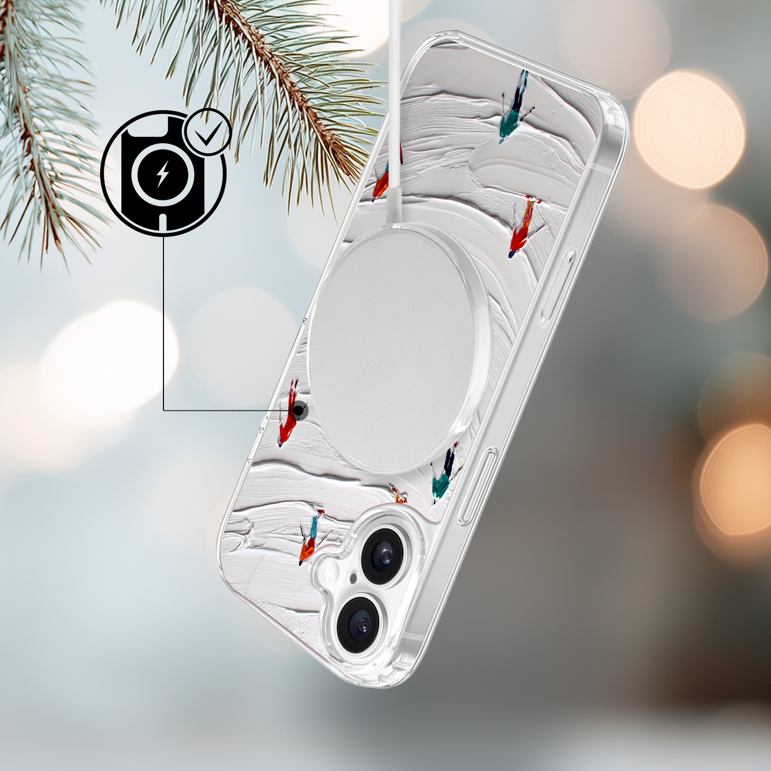 Etui do iPhone 17 z MagSafe, Zimowa Magia, Narciarski obraz, przeźroczyste 17-3