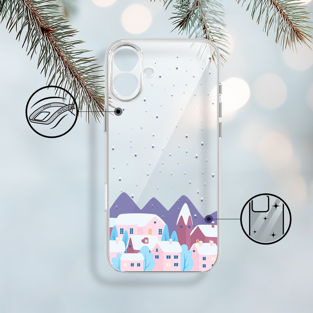 Etui do iPhone 17, zimowa osada, przeźroczyste 17-1