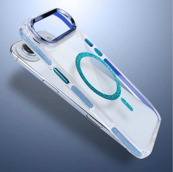 Etui do iPhone Air Glitter Shine, przeźroczyste, brokatowe z MagSafe, niebieskie (2)