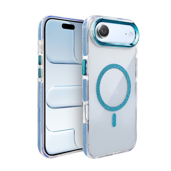 Etui do iPhone Air Glitter Shine, przeźroczyste, brokatowe z MagSafe, niebieskie (5)